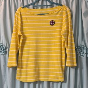 Talbots Bright Winter Yellow Striped Nautical Tee